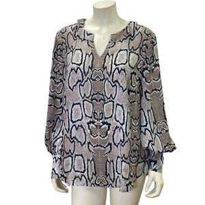 Cabi Womens Snake Print Long Sleeve Blouse With Button Cuffs Md